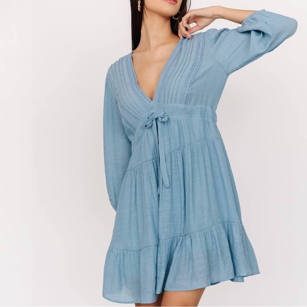 Denim 24/7| Periwinkle blue lace Boho Mini Dress, FP Inspired, size 32W